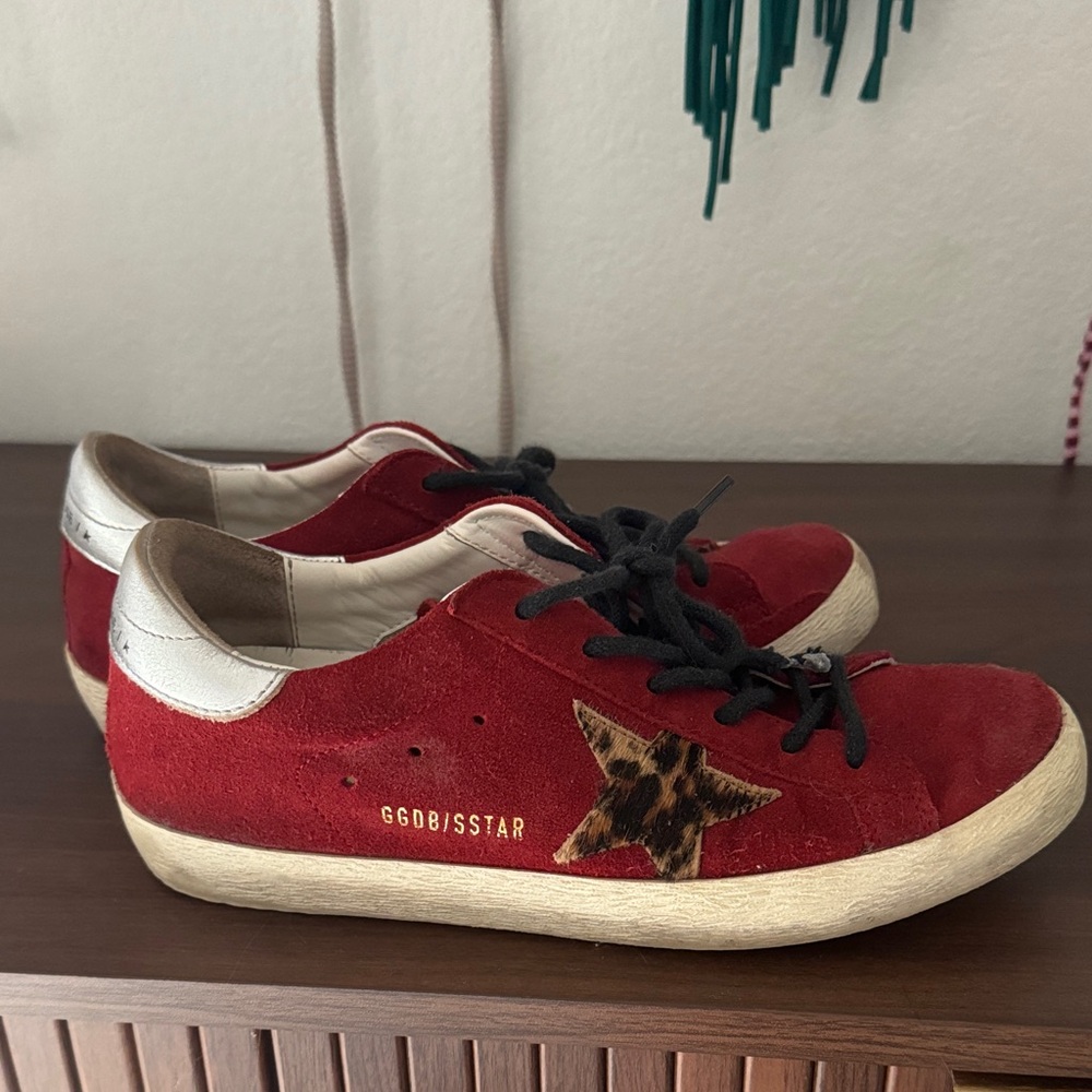 Golden Goose Red Sneakers with Leopard Accent
